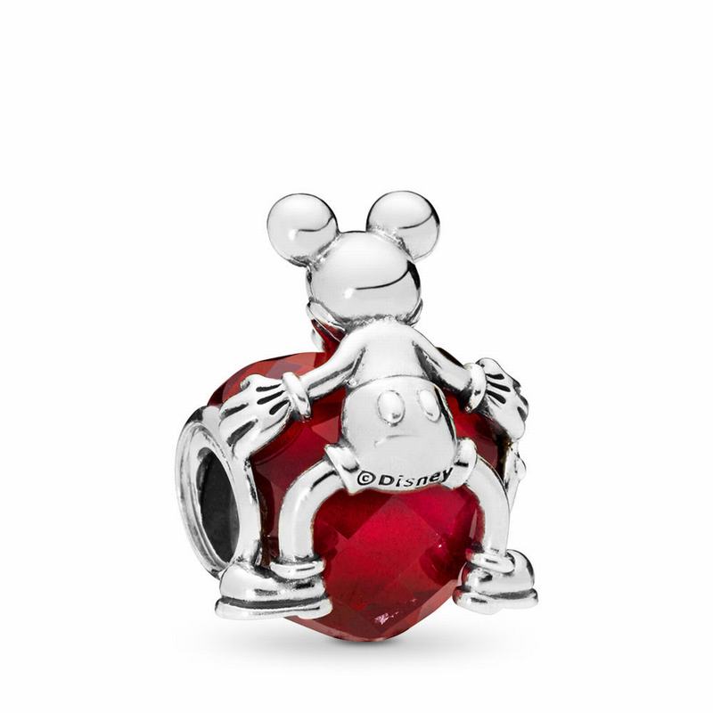 Pandora Disneyr Mickey Love Heart Charm - Sterling Silver/Red/Crystal - Canada | VF1548UC